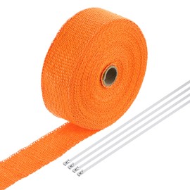 MECCANIXITY Fiberglass Exhaust Wrap Tape, 2" x 50' Orange Header Heat Wrap with 4 Stainless Ties for Hot Rods and Motorcycle