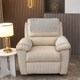 vctops 5 Pieces Chenille Plush Recliner Armrest Cover Headrest Cover with Pockets Soft Fuzzy Non Slip 2 Armchair Slipcovers and 3 Headrest Protector for Recliner Leather Sofa Couch(Mid Grey,3 Seat)