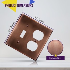 ENERLITES Combination Toggle Switch and Duplex Receptacle Metal Wall Plate, Stainless Steel 201 Outlet Cover, Corrosion-Resistant, Standard Size 2-Gang 4.50" x 4.57", 771121-AC, Antique Copper