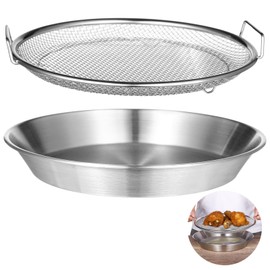 Stainless Steel Drip Pan with Filter Set, Kitchen Colander with Removable Mesh, Air Fryer Basket and Tray for Frying, Roasting, and Cooling, Vegetable and Fruit Strainer, 10 x 2.4 Inches