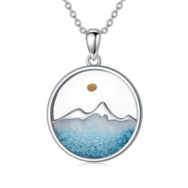 HPQQ Mustard Seed Necklace for Women 925 Sterling Silver Round Mountain Pendant Necklace Turquoise Faith Jewelry Christmas Gifts for Her