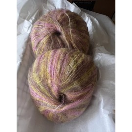 Mohair Silk Yarns Variegated Pink with Brown & Mustard- 2 Skeins NEW