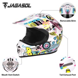 JAGASOL DOT Youth Teenager Motocross Offroad Street Dirt Bike Helmet BMX MX ATV Helmet with Goggles (Large, White)