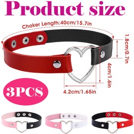 egniFurn 3 Pcs Adjustable Leather Heart Choker Set, Black, Pink, Red, PU Leather Gothic Punk Necklaces for Women & Girls, Love Heart Two-Color Design, Cosplay, Y2K, Valentine's Day Accessories