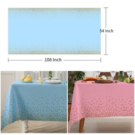 4 Pack Pink & Blue Gold Plastic Disposable Tablecloth 54"x108" Plastic Table Cloth for Rectangle Tables, Gold Dot Confetti Waterproof Table Covers, Tablecloths for Dining Party Wedding Graduation