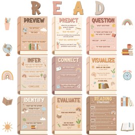 Pasimy Reading Posters Reading Strategies Posters Bulletin Board Decoration Educational Read Poster for Elementary Middle School Library Classroom Decorations (Boho)