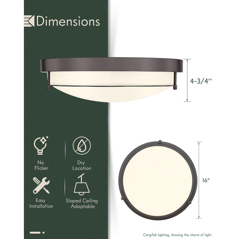 Cargifak 16 inch Flush Mount Ceiling Light, 3-Light Close to