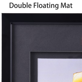 Yaetm 11x14 Double Floating Mat Picture Frame Set of 2, Display Picture 8x10 with Black Double Mat, Polished High Definition Real Glass, Wall Mounting Photo Frames, Black