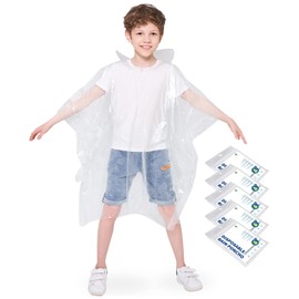 Opret 5 Pack Rain Ponchos for Kids, Disposable Rain Ponchos Emergency Waterproof Ponchos Durable Transparent Lightweight Raincoat with Hood for Boys and Girls