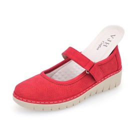 VJH confort Women s Loafer Shoes, Breathable Comfort Round Toe Low Heel Slip-on Light Weight Flats(Red,8)