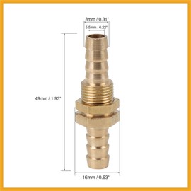 Partuto 5 Pcs 8mm Brass Hose Barb Fitting Connector for Air Water Fuel Pipe Replacement