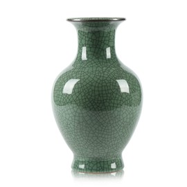Green Ceramic Vase for Home Decor, Rustic Oriental Vases, Glazed Decorative Farmhouse Vase for Mantel, Table, Bookshelf, Living Room Decoration(Green)
