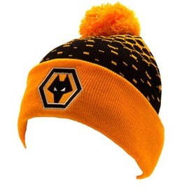 Wolverhampton Wanderers Wolves FC Ski Cuff Knit Beanie Bobble Hat Black