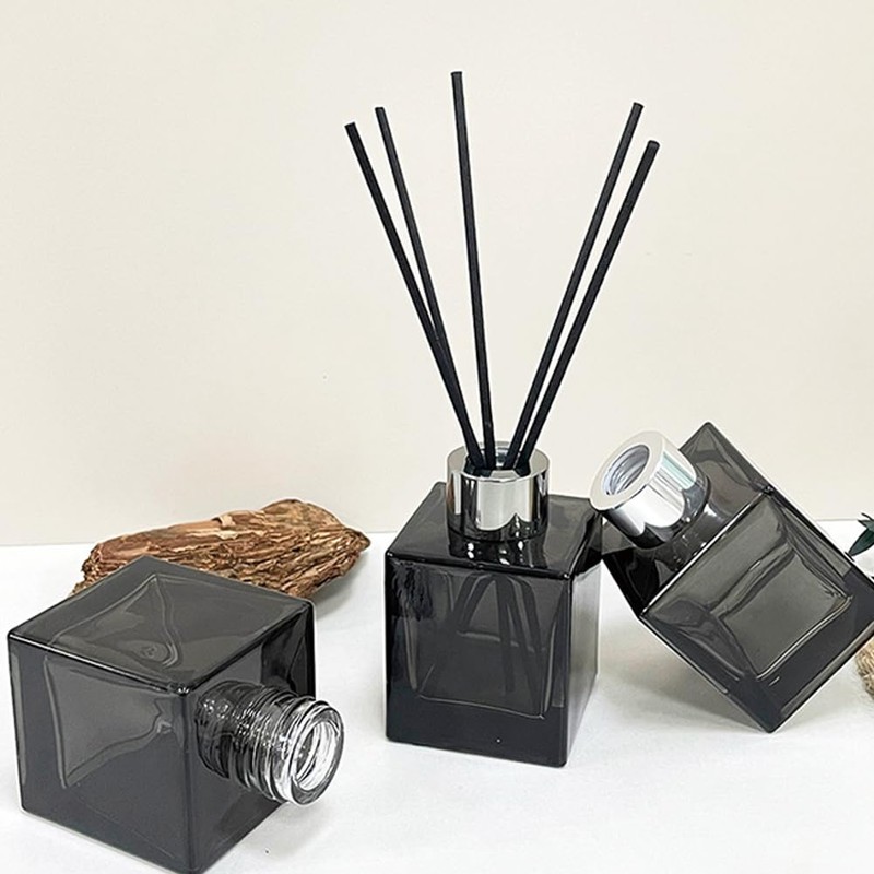 2PCS 50ml/1.7oz Glass Diffusers Bottle Diffuser Jar Empty Small Square-Shaped