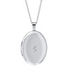 Sterling Silver Oval Polished Locket with Genuine Diamond, 18"