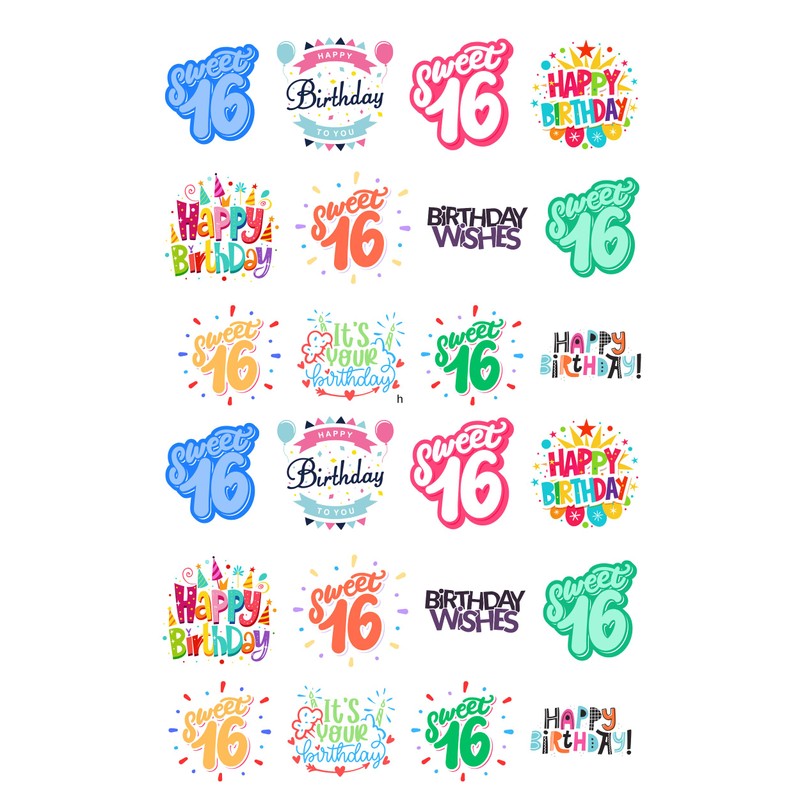 24 Precut Round 16th Birthday Sweet Sixteen Edible Premium Wafer