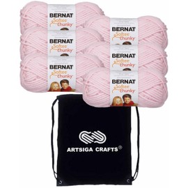 Bernat Softee Chunky Baby Pink 161128-28418 (6-Skeins - Same Dye Lot) Weight S Bulky #6 Acrylic Yarn for Crocheting and Knitting - Bundle with 1 Artsiga Crafts Project Bag