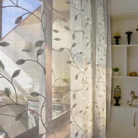 SLOW SOUL - Cortina transparente de lino sintético semitransparente de gasa para ventana, 2 paneles para recámara, sala de estar, bolsillo para barra, 52 pulgadas de ancho x 102 pulgadas de largo