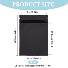 Benecreat 80 Pieces, 5.9 x 3.9 inches (15 x 10 cm), Black Aluminum Bags, Zipper Bags, Moisture Proof, Storage Bags, Sealed Bags, Zip Bags
