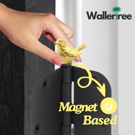 Wallertree Bird Hinge Heads Set of 3 - Magnetic Hinge Heads Decorative Topper for Door Decor - Brass Vintage Hinge Head Home Decoration (Gold)