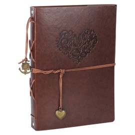 RECUTMS Leather Photo Album Scrapbook Vintage Leather Cover 60 Pages Premium Black Paper Memory Book Children Back to School Gifts Holy Communion Gifts for Girls Boys Birthday Presents for Kids(Heart)