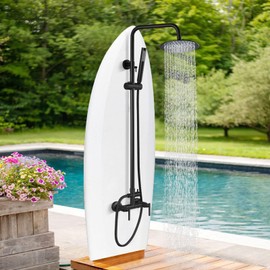 gotonovo Outdoor Shower Fixtures SUS304 Stainless Steel Rain Shower Kit Faucet High Pressure Wall Mount 2 Dual Function 8 Inch Showerhead and Handheld Spray Combo, Double Lever Handle, Matte Black