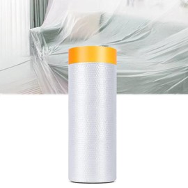 Pre-Taped Masking Film Painters Plastic with Tape Plastic Sheeting Roll Automotive Painters Masking Tape Film, Plastic Sheeting Cover for Appliance and Furniture (9 x 131 ft)