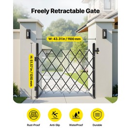 VEVOR Single Folding Security Gate, Lockable Scissor Gate with 360° Swivel Casters, Outdoor Barricade Steel Retractable Gates, for Entry Security, Garage, Warehouse & Pool, 43.31 x 51.57 in (W x H)