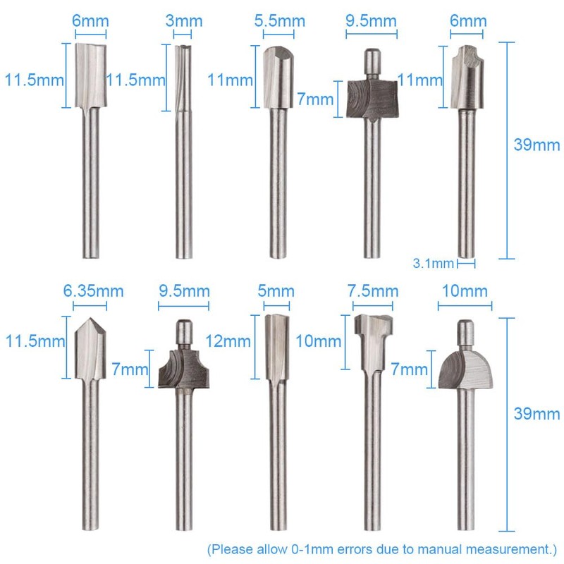 Wolfride 20Pcs Rotary Tool Router Bits 1/8" Shank Rotary Bits