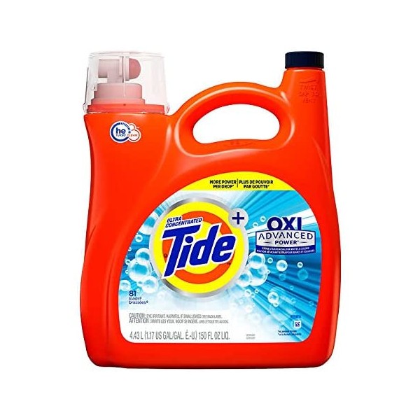 Tide Ultra Concentrate, OXI Advanced Power,Extra Stain Removel for Whites & Color Liquid Laundry Detergent - 150 oz, 81 Loads