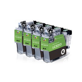 Printing Pleasure 4 Black Printer Cartridges for Brother MFC-J890DW, MFC-J895DW, DCP-J772DW, DCP-J774DW Compatible with Brother LC-3213 LC3213BK, Brother3213, Normal, 4 x Black