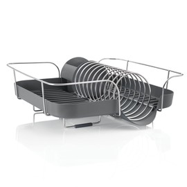 Polder Spring Dish Rack Holds Up to 9 Plates and Includes Removable, Stand-Alone Utensil Bin (Gray)