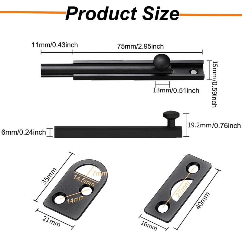 Solid Brass Surface Bolt, Heavy Duty Concealed Slide Surface Door
