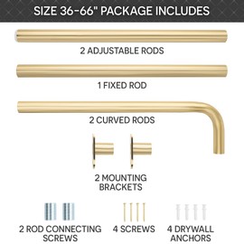 Blackout Curtain Rod Wrap Around Design - Decorative Room Darkening French Return Style Drapery Hardware - Heavy Duty Metal and Adjustable 36-66 Inches - Minimalist Modern Bracket - Brushed Gold