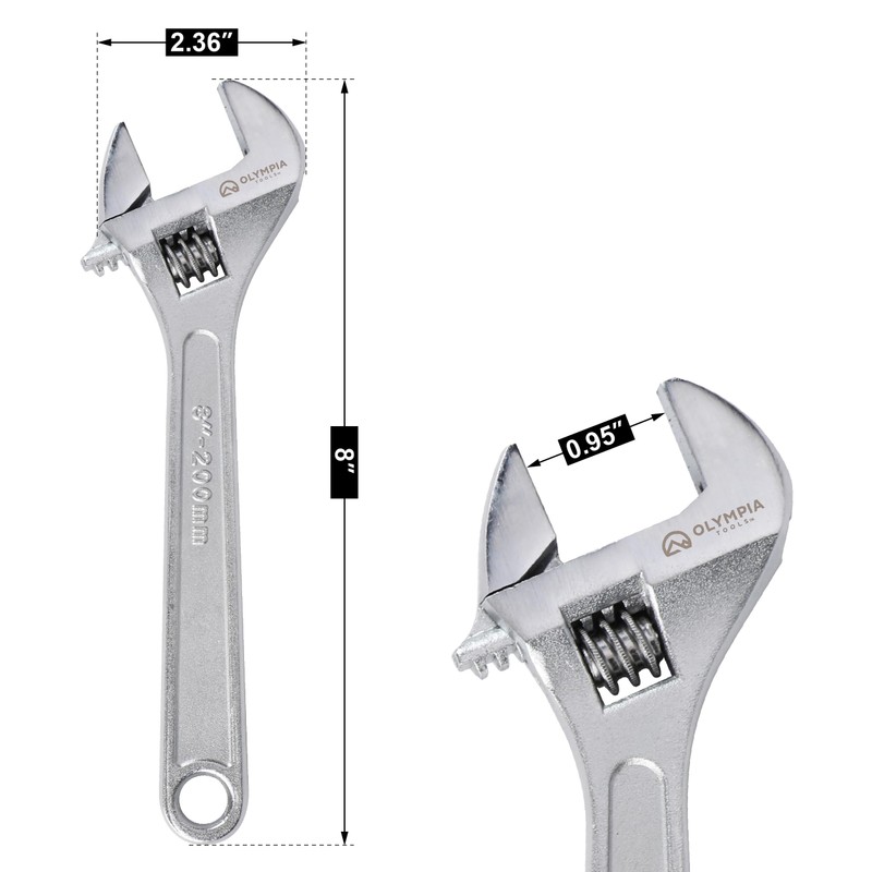 Olympia Tools 8" Adjustable Wrench, Heavy Duty Drop Forged Steel,