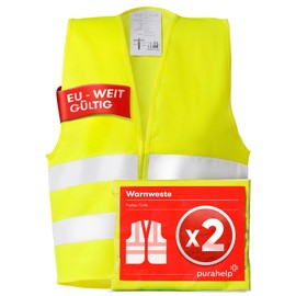 PURAHELP High Visibility Car Vest, Set of 2, Valid Europe-wide according to EN ISO 20471 – Reflective Safety Vest Car Safety Vest Yellow – High Visibility Vest – Safety Vests for Adults