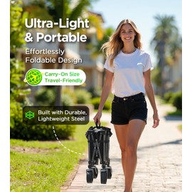 pikulLA pikulLA Beach Wagon,Collapsible Wagon 220lbs with Big Wheels Foldable Wagon Carts,Portable Utility for Garden Grocery Sports Camping All Terrain-Black