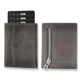 Solo Pelle® Leather, Slim Wallet with and without Coin Compartment, Wallet with RFID Protection, Space for at least 12 Cards, Mini Wallet for Men and Women, Wallet Leather, stone grey