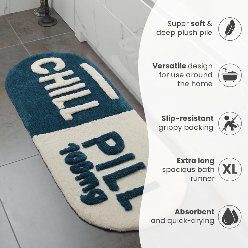 Mooky Mats Chill Pill Long Bath Mat Runner Non Slip