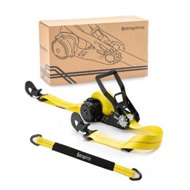 Strapinno Retractable Ratchet Tie-Down Strap 2in x 16ft Heavy-Duty with Snap Hooks, 10,000lbs Breaking Strength, 3,333lbs Working Load Limit, Includes 36in Axle Strap (1 PC)