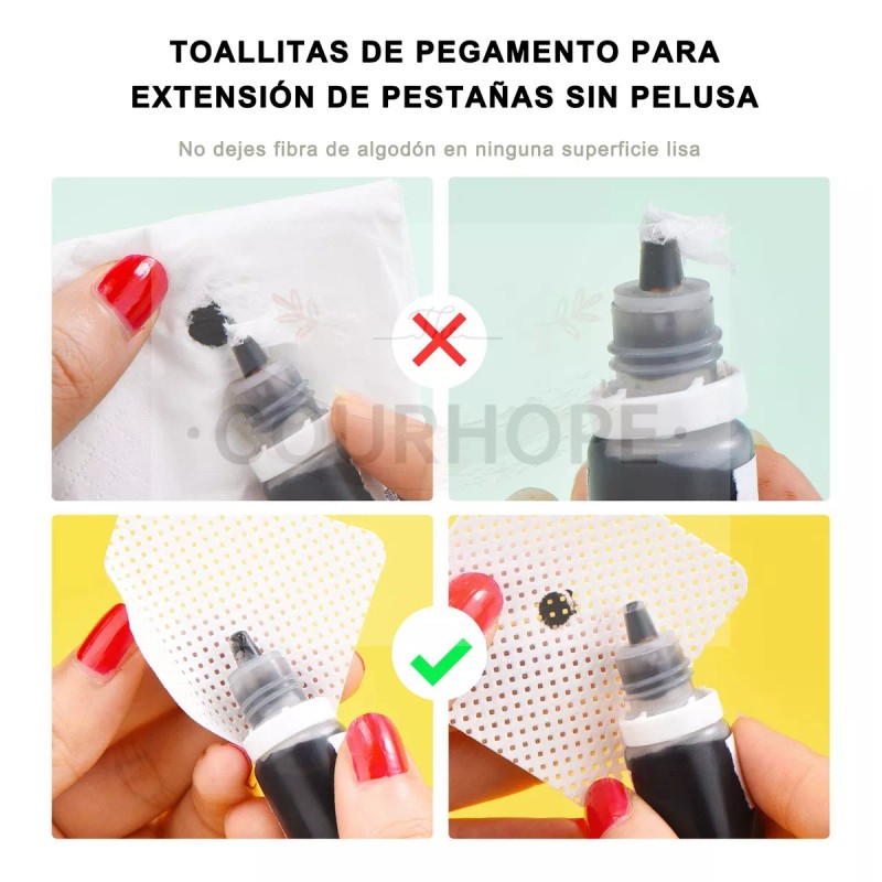 Courhope 1000 Toallitas Limpiadora Pegamento Extensiones Pestañas