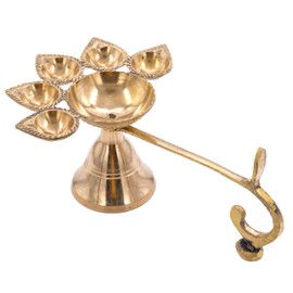 Traditional Brass Panch Aarti Diya for Puja Essential Pooja Article for Aarti Arti Deepak Deepam for Home Temple Décor Accessory Gifts (Panch Aarti Diya)