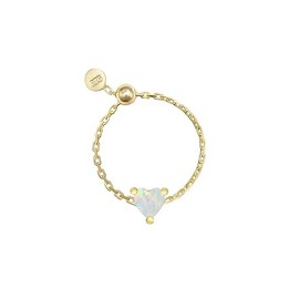 IMINI Love Heart Link Chain Ring for Women Girls 925 Sterling Silver Gold Plated Pink Diamond CZ Crystal Opal Heart Finger Band Promise Engagement Rings Statement Ring Dangle Coin Adjustable (Opal)