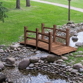 5 Feet Wooden Bridge Creek, Garden or Backyard Stained Finish Decorative Solid Wood Garden Pond Arch Walkway