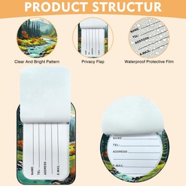 iapodiad 2 Pack Idea Luggage Tag for Suitcases Mountain and River Travel Leather Luggage Tags with Name Address Privacy Flap and Steel Loop Airport Cruise Baggage Tags (Square and Round)