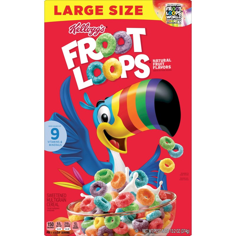 Kellogg's Froot Loops Breakfast Cereal, Fruit Flavored, Breakfast Snacks with