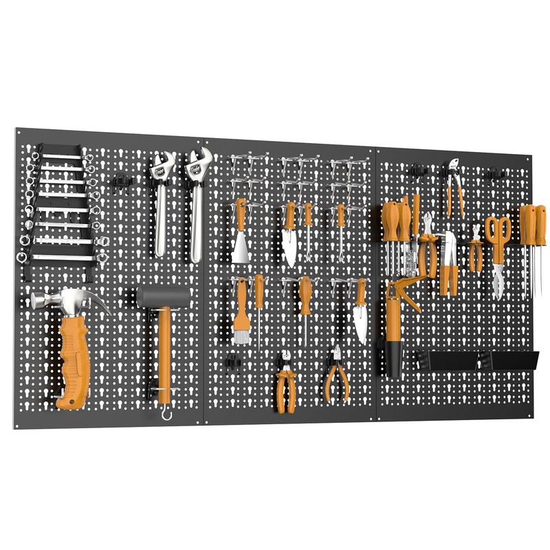 TORACK 3Pcs Metal Pegboard Panels for Garage Wall Utility Tools