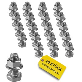 Hexagonal screw set M10 including nut, stainless steel A2-70, 20 pieces, 25 mm length, attachment for PV aluminium profile, solar panel bracket, mounting rail, PV stand, rust-proof and perfect fit