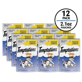 TEMPTATIONS Indoor Care Crunchy and Soft Cat Treats, Chicken Flavor, 2.1 oz. Pouch (Pack of 12)
