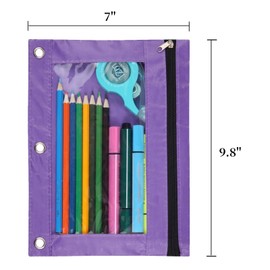 Wodison 3-Ring Pen Pencil Pouch with Clear Window Stationery Bag Binder Case Classroom Organizers Purple